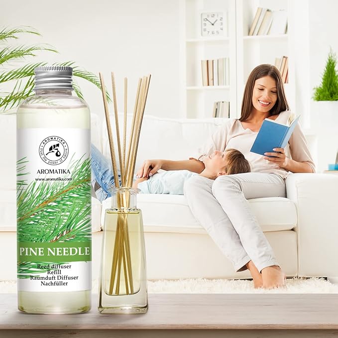 Pine Diffuser Refill 6.8 Fl Oz - Fresh & Long Lasting Fragrance - Scented Reed Diffuser - Diffuser Oil Refill - for Aromatherapy - Home - Office - Air Fresheners w/Natural Essential Pine Needle Oil