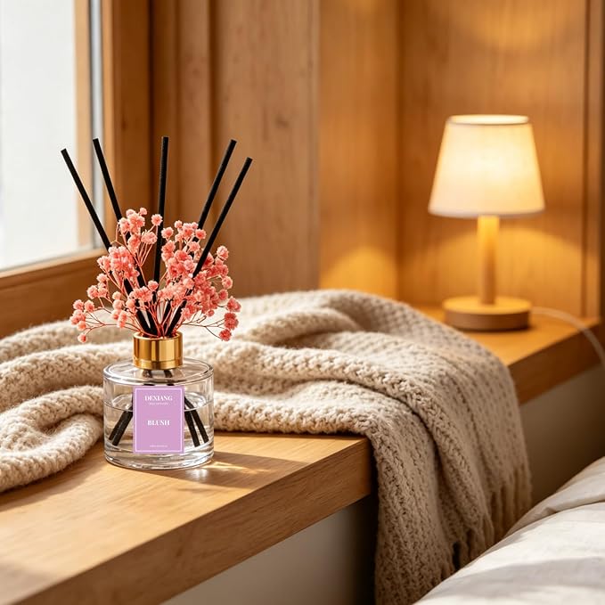 Reed Diffuser Set, 3.38 fl oz (100ml) Blush Scent Oil Diffuser with 6 Reed Sticks, Natural Home Fragrance Reed Diffuser for Bathroom, Bedroom, Living Room Shelf Decor