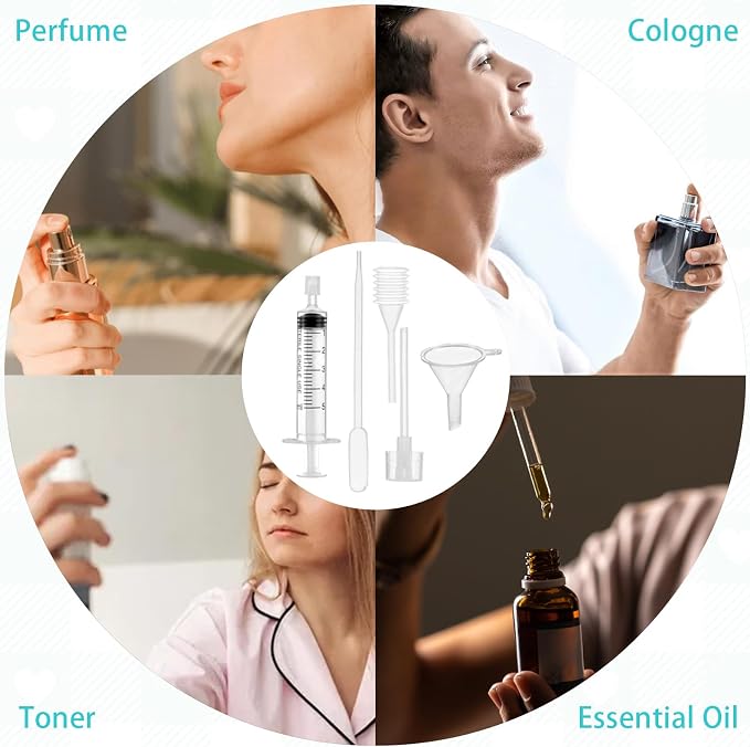 Qianyu 3 Set Perfume Refill Tool Kit Plastic Syringe Extractor Perfume Decanter Kit Dispenser with Adapter Tools for Liquid Cologne Fragrance Sample Essential Oils Travel Use