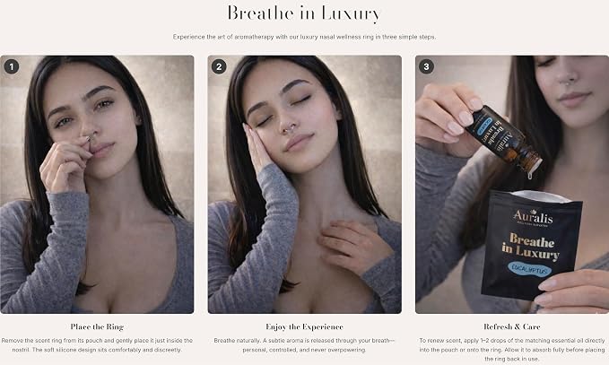 Auralis Discovery Set – Nasal Diffuser Rings for Aromatherapy | Silicone Essential Oil Inhaler | 5 Scents: Eucalyptus, Lavender, Peppermint, Lemon & Tea Tree | Calm & Focus