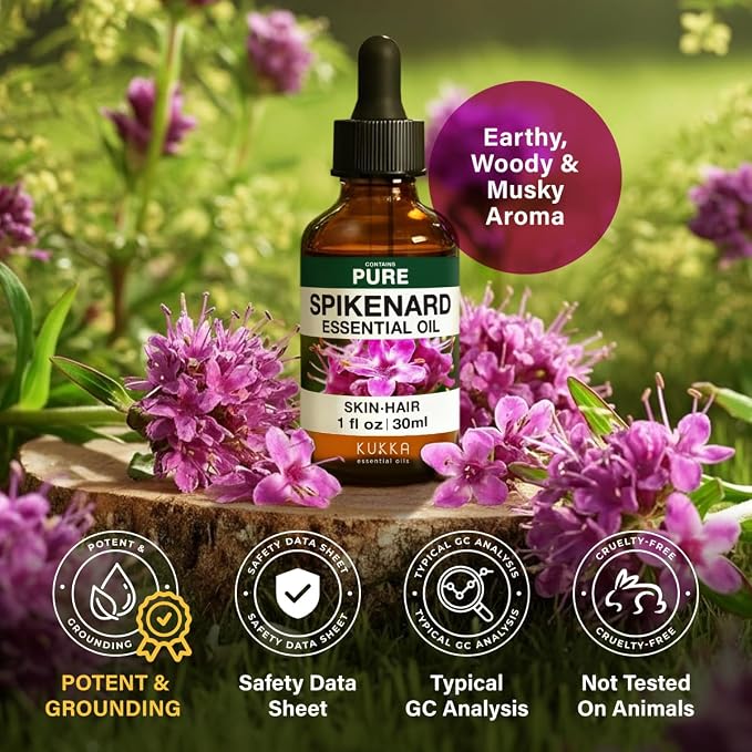 100% Pure Spikenard Oil - 1 Fl Oz Spikenard Essential Oil for Hair, Skin, Diffuser, Aromatherapy & DIY Soap Making Scent