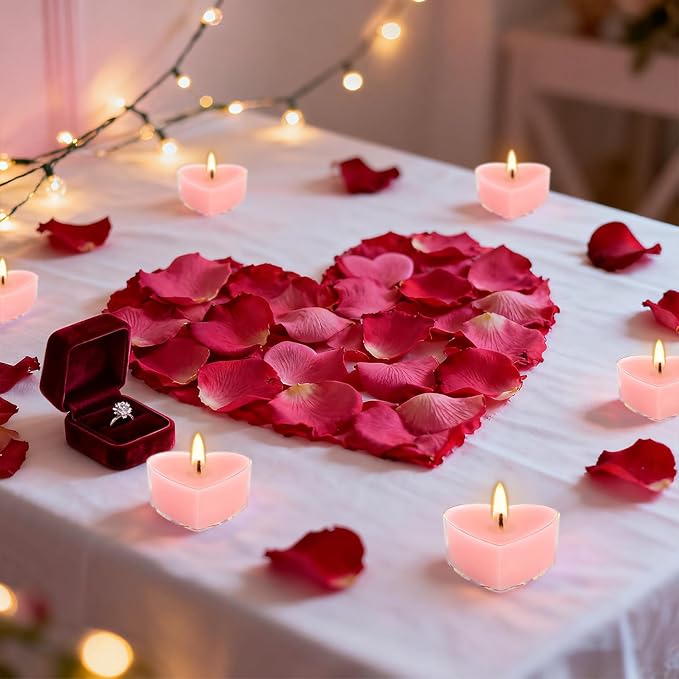 Valentine's Gift 50 PCS Heart Shaped Tea Light Candles, Rose Scented 4-Hour Burn Smokeless Tealights for Valentine's Day, Wedding Anniversary, Proposal&Romantic Decorations.