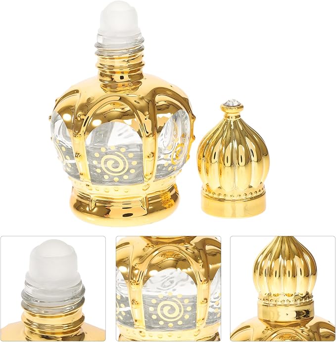 UKCOCO 2 Pcs 15ml Glass Roller Bottles for Essential Oil and Perfume, Empty Small Refillable Roll-on Bottles with Electroplated Crown Caps, Suitable for Travel and Personal Care