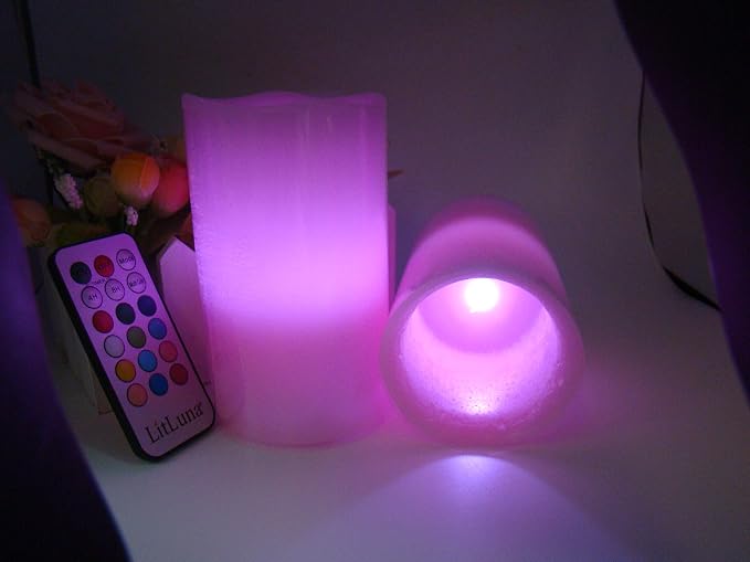 Adoria Pink Flameless LED Candles Set of 3-Real Wax Pillar Candles with Rose Scented Remote and Timer, Dia3xH4/5/6 Inch for Wedding,Party,Gift