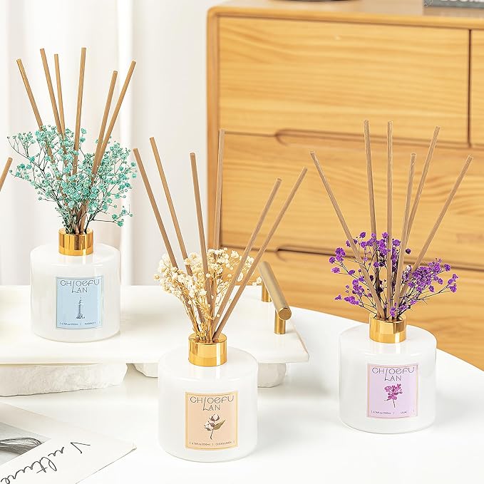 Linen Reéd Diffuser Oil, 6.7 oz Natural Essential Scented Oil with Diffuser Sticks, Best for Bathroom Decor, Living Room Decor, Home & Office Decor Aromatherapy Diffuser Oil Gift Set