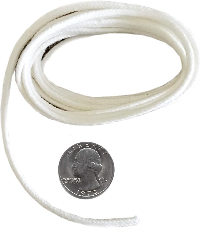 Firefly Brand - 5 Feet of 2.6mm Braided Eco Cotton Replacement Wick for Oil Lamps and Candles for Round Wick Holders