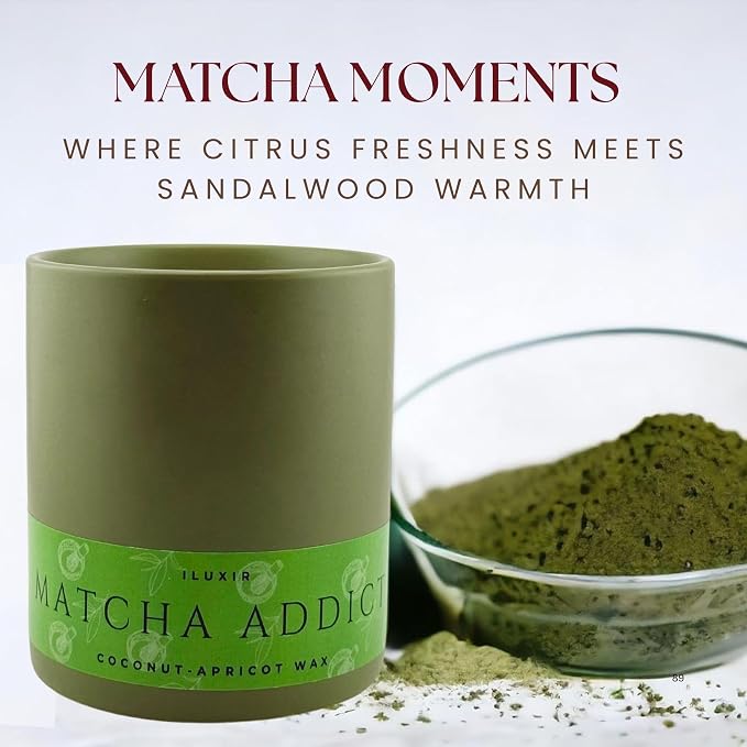 Matcha Scented Candle – Long Burning & Non-Toxic Perfumed Candles, Green Tea, Citrus & Sandalwood, Handcrafted Aromatherapy Candle for Matcha Lovers – (13 oz with Bamboo Lid)