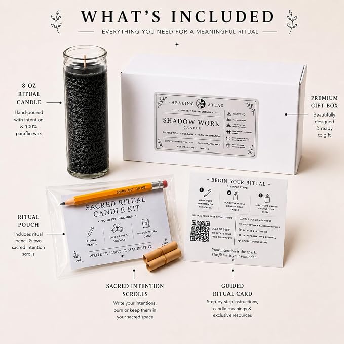 Black Protection Manifestation Candle Kit – 8" Ritual Prayer Candle with Intention Scrolls, Pencil & QR Guide for Protection, Energy Cleansing & Spiritual Defense
