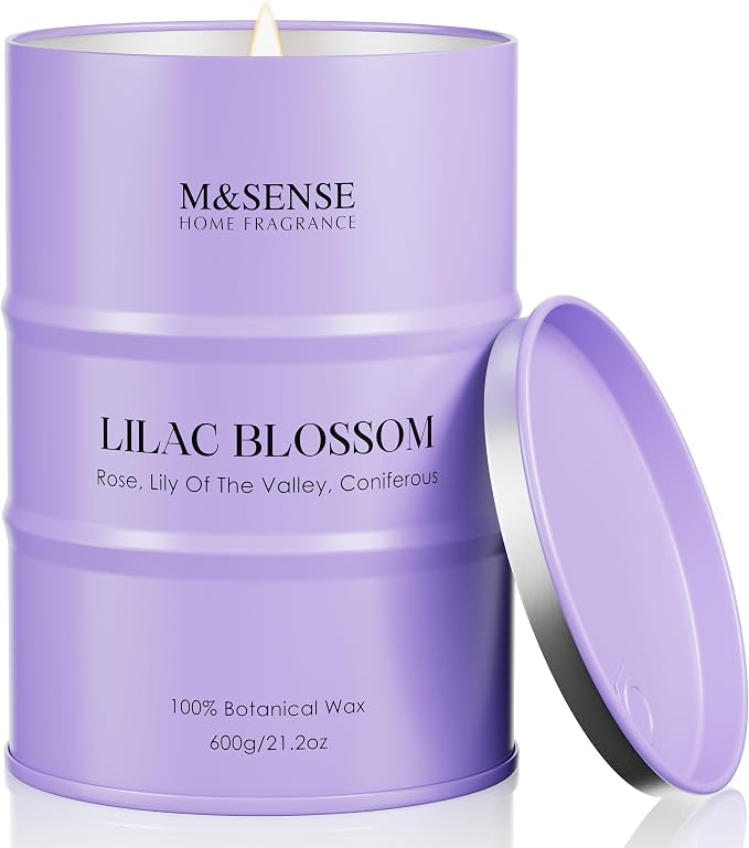 M&SENSE Lilac Blossom Soy Candles for Home Scented, 21.2oz 120 Hour Long Burning Large Aromatherapy Candle for Stress Relief Meditation Yoga Relaxing SPA, Housewarming Gifts for Women