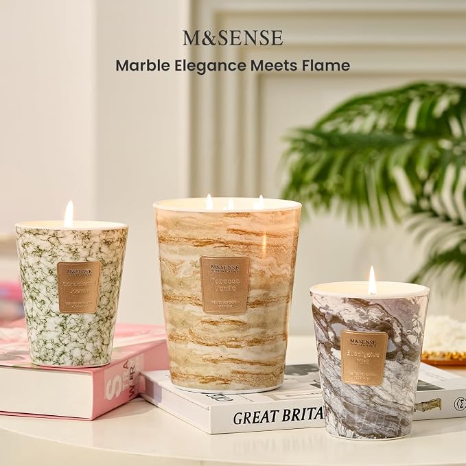 M&SENSE Extra Large Candle 35oz 150H SandalwoodJasmin Scented Candle,3 Wick Highly Scented Jar Candle, XL Candles Gift for Stress Relief, Meditation, Yoga
