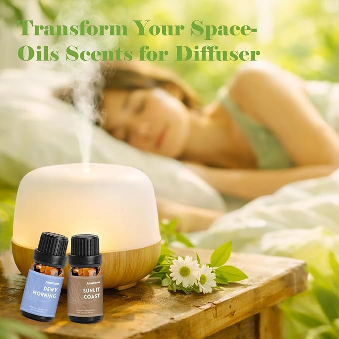 AmaKane Nature Fragrance Oil, Essential Oils for Diffuser, Soap Candle Making Scents, Fresh Cut Grass, Dewy Morning, Rainforest Walk, Sunlit Coast, Mountain Water, Wet Earth, 6x10 ml