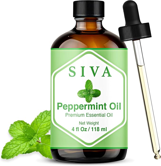 Siva Peppermint Essential Oil 4 Fl Oz – for Diffuser, Skin & Hair Care – Ideal for Aroma, Massage & DIY Blends- with Dropper