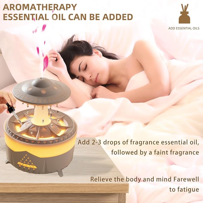 Raindrop Humidifier for Bedroom Large Room -Air Humidifiers and Aromatherapy Diffuser,Ultrasonic humidifier,Quiet humidifier with Ambient Light & 4 Timer,Waterless Auto Off