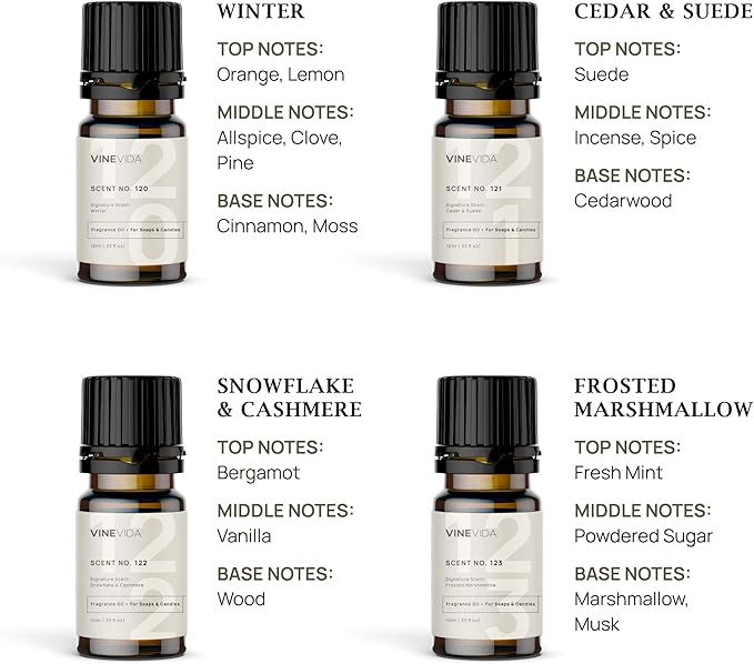 VINEVIDA [Set of 8] Winter Scents for Candle Making, Made in USA Candle Fragrance Oil, Soap Making Essential Oils, Diffuser Oil Scents