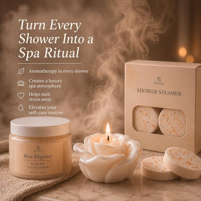 Luxury Rose Spa Gift Set for Women, Home Spa Kit with Candle, Bath Salt and Body Scrub, Self Care Kit is Elegant Gift for Mom, Wife or Girlfriend