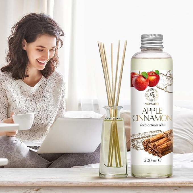 Reed Diffuser Refill Apple-Cinnamon 6.8Fl Oz - Room Fragrance with Cinnamon Essential Oil - Home Fragrance - Air Freshener - Aromatherapy - Spa - Home - Office - Club - Restaurant - Boutique