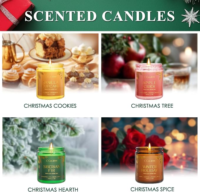 Winter Scented Candles, Holiday Candles for Home, Aromatherapy Soy Candles Gifts Set for Women Men, Vanilla/Fir/Apple Cider/Winter Holiday