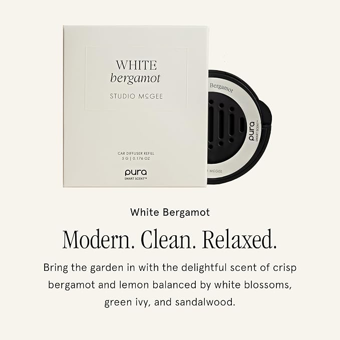 Pura & Studio McGee - Fragrance for Car Diffuser - Clean & Safe Luxury Scent Refill - Long-Lasting for 30 Days of Aroma - Must-Have Accessory - White Bergamot