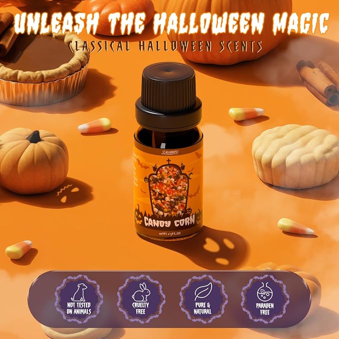 SALUBRITO Halloween Fragrance Oils Set, Funny Essential Oils Gift Set for Diffuser, Candle, Soap Making Scents, Pumpkin Pie, Spiced Cider, Caramel Apples, Candy Corn, Snickerdoodle, Witch's Brew