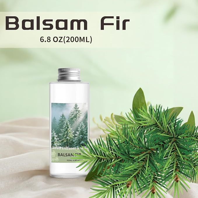 STRN Reed Diffuser Oil Refill, Balsam Fir Scented Diffuser Oil Refills with 6 Reed Sticks 200ML(6.8fl.oz), Room Fresheners for Home, Long-Lasting Summer Fragrance for Living Room, Bedroom, Office