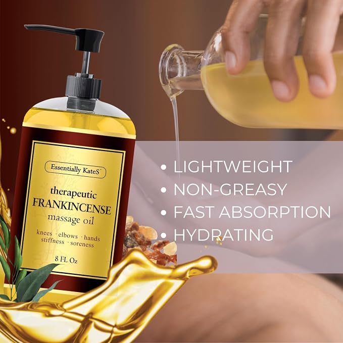 Essentially KateS Frankincense Oil Massage Oil – Body Oil for Sore Muscles, Back, Neck & Shoulders with Frankincense, Lavender & Sweet Orange, 8 fl oz