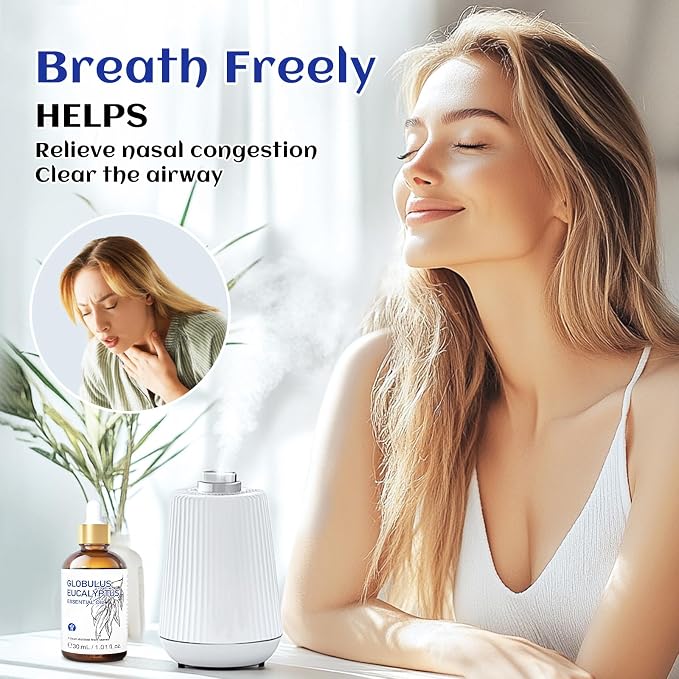 HIQILI Eucalyptus Essential Oil 1 Fl Oz, Therapeutic Grade, Premium Grade Glass Dropper for Diffuser, Humidifier, Air Freshening, Cleaning, Home, Skin