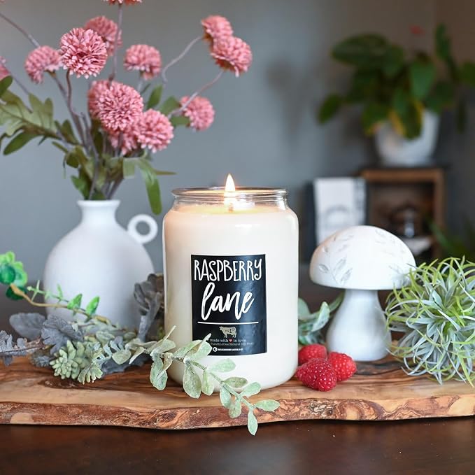 Milkhouse Candle Company Raspberry Lane Soy Candle - Mandarin | Raspberries | Vanilla Scented - 26 oz Farmhouse Jar with Lid, 150+ Hour Burn Time, Made in the USA
