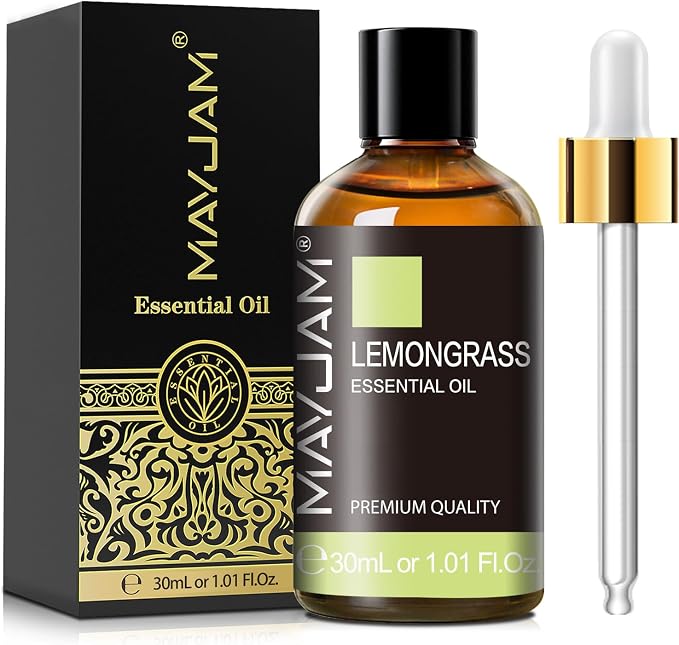 Lemongrass Essential Oil 30ML/1.01FL.OZ, MAYJAM Premium Lemongrass Oil Essential Oils with Glass Dropper, Great for Aromatherapy Diffuser and Candle Soap Making