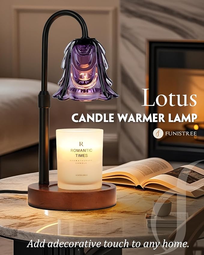 Small Candle Warmer Lamp with Timer, Adjustable Purple Lamp Warmer for Jar Candles, Unique Women Gifts for Birthday, Dimmable Candle Heater, Anniversary Day Gifts,Cute Wax Warming Light with Wood Base