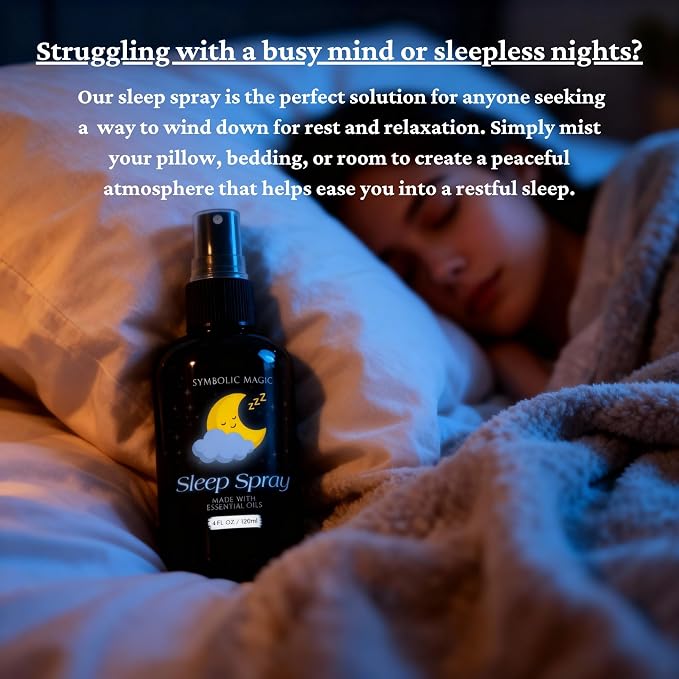 Symbolic Magic Sleep Spray – Calming Lavender and Essential Oils, Pillow Mist for Deep Sleeping, Aromatherapy, Calming Bedtime, Chamomile & Linen Spray for Relaxation and Peaceful Rest, 4oz