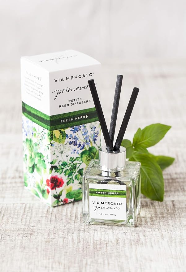 Via Mercato Primavera Spring Collection, Petite Reed Diffuser, Fresh Herbs, 40 ML