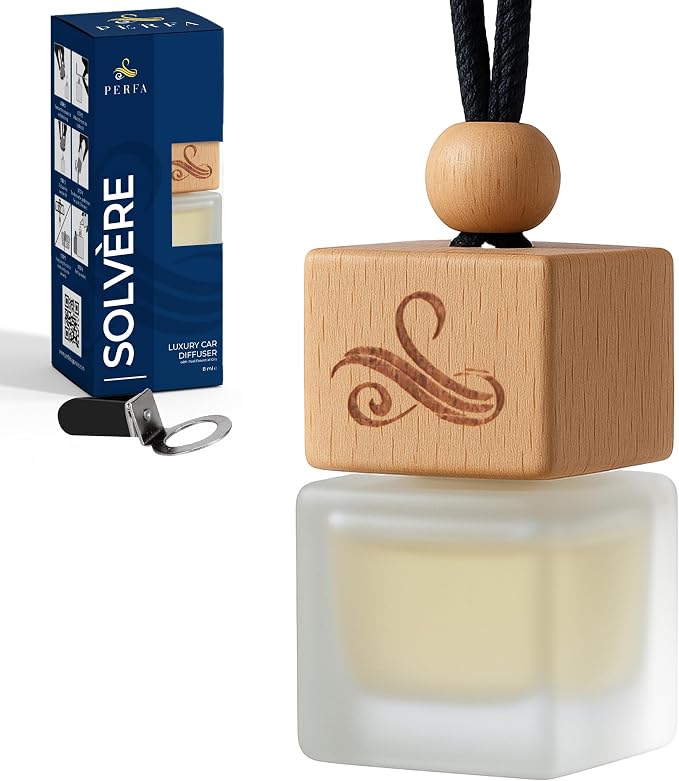 Solvere Diffuser with Vent Clip | Strong Automotive Freshener Long Lasting | Powerful Car Fresheners for Men with Odour Eliminating Technology | Luxury Air Freshener by Perfa