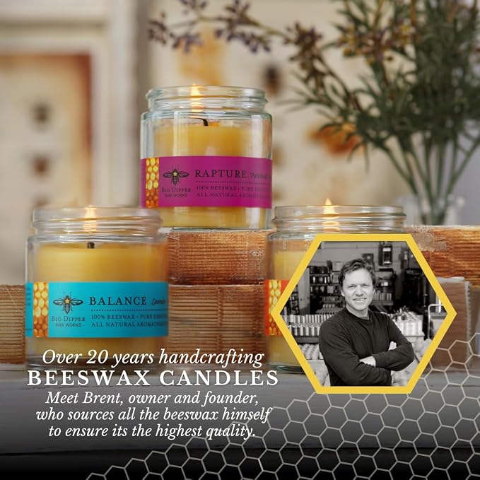 Big Dipper Wax Works Beeswax Aromatherapy Candle – Rapture, Patchouli & Cassia Essential Oils, 3.2 oz Apothecary Glass, 20-Hour Clean Burn, 100% Pure Beeswax & Cotton Wick