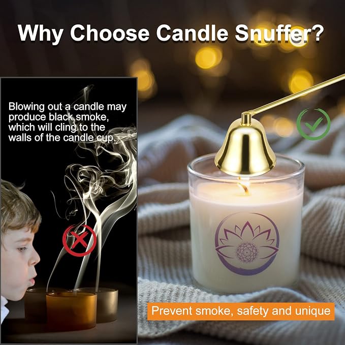 Candle Extinguisher with Long Handle, Metal Wick Snuffer Candle Snuffer Accessory with Long Handle for Scented Candle, Aromatherapy Candles for Putting Out Candles Flame (Gold)