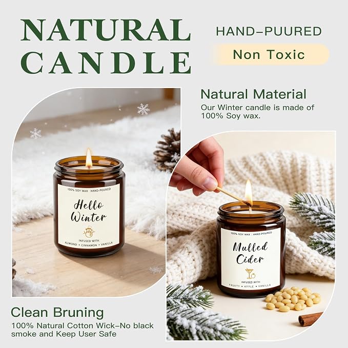 4 Pack Candles for Home Scented, 28oz Soy Candle Set, Scented Candles with Apple Cinnamon, Fir Balsam, Mulled Cider, Sandalwood – Holiday Candle Gifts for Women, Mothers, Galentines Day & Cozy Nights