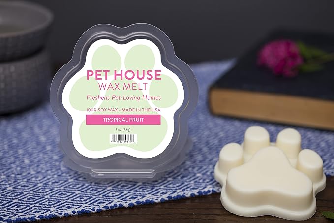 One Fur All Pet House Spring and Summer Wax Melts for Pet Odor, Natural, Plant Based Soy Wax Melts, Long Lasting Fragrance for Fresh Smelling Homes, Tropical Fruit, Pack of 4
