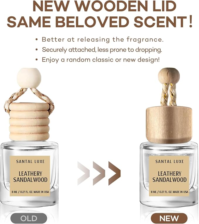 C Classy Hanging Car Air Freshener 2 Pack, Leathery Sandalwood Essential Oil Diffuser, Long-Lasting Fragrance, Cute Glass Bottle Car Accessories for Women & Men, Made in USA