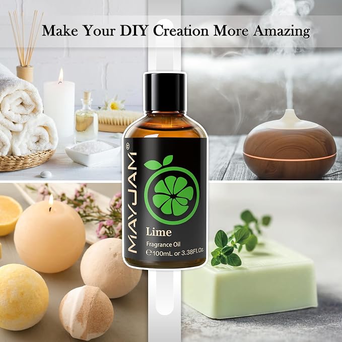 MAYJAM 100ML/3.38FL.OZ Lime Fragrance Oils with Glass Dropper, Essential Oils for Diffusers, Long Lasting Scented Oils for Soap Candle Making