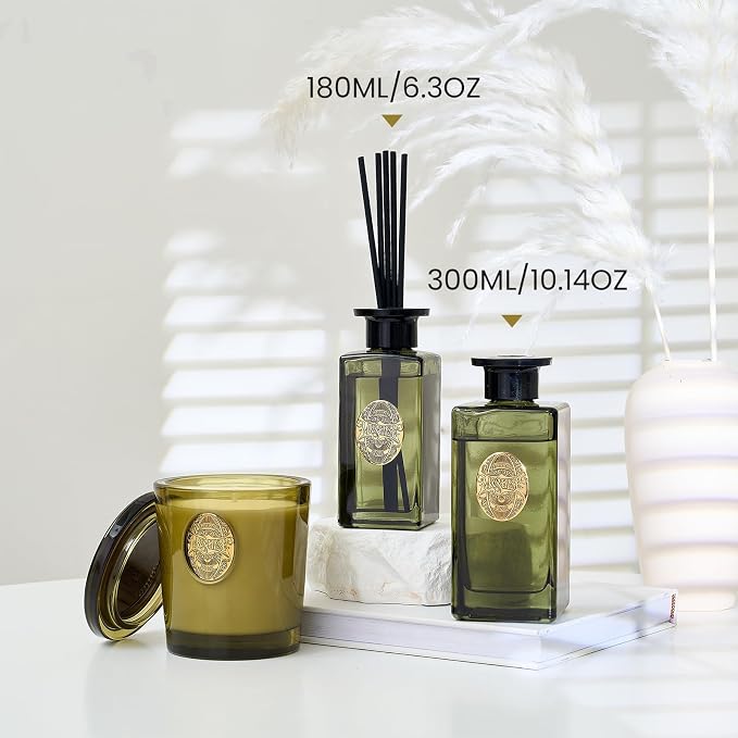 M&SENSE 6.3 oz Large Reed Diffuser Set | Lime+Basil Scent Oil Diffuser with Sticks | Hotel Collection Non-Toxic Home Fragrance |for Bedroom Bathroom Living Room