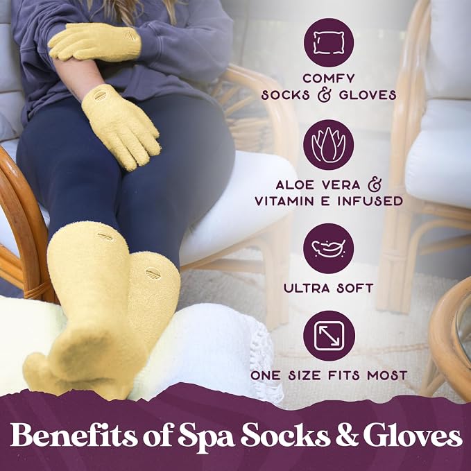 Purple Canyon Moisturizing Socks and Gloves Set | Yellow Fuzzy Socks and Gloves with Aloe and Vitamin E for Women | Women's Gifts for Self-Care
