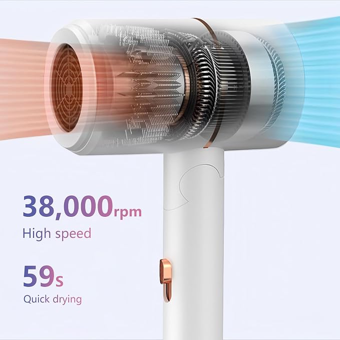 Foldable Ionic Hair Dryer with Diffuser, 800W Fast Drying Blow Dryer, 38000 RPM, Lightweight, Pink Blue, for Home & Travel (White)