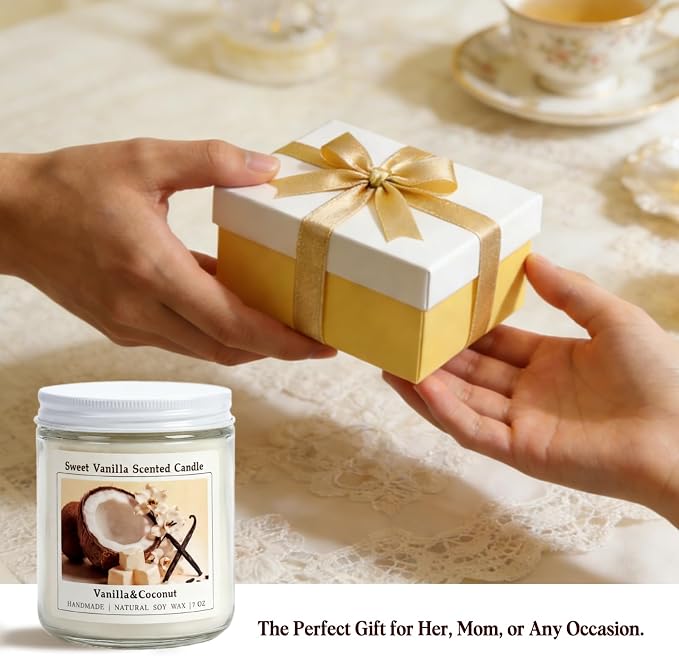 Homsolver Creamy Vanilla Coconut Scented Candle, Natural Soy Candles with 50+ Hours Burn Time, Anniversary Birthday Mothers Day Gifts for Women, Mom Wife, Warm&Soft Home Fragrance(Boutique Gifts Size)
