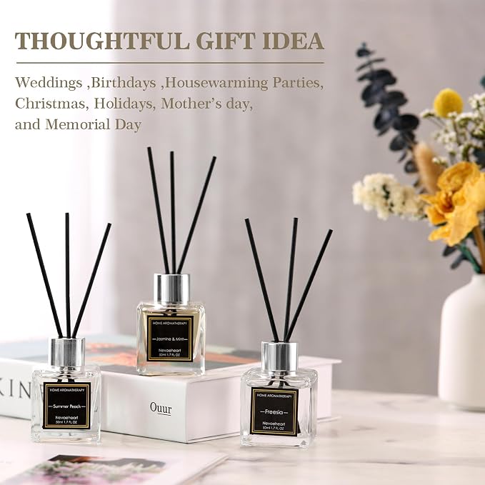 Reed Diffuser Set, Gardenia/Freesia/Jasmine & Mint Reed Diffuser Gifts for Women,1.7OZ x 3Packs Reed Diffuser with Sticks, Home Fragrance Reed Diffuser for Home Shelf Decor