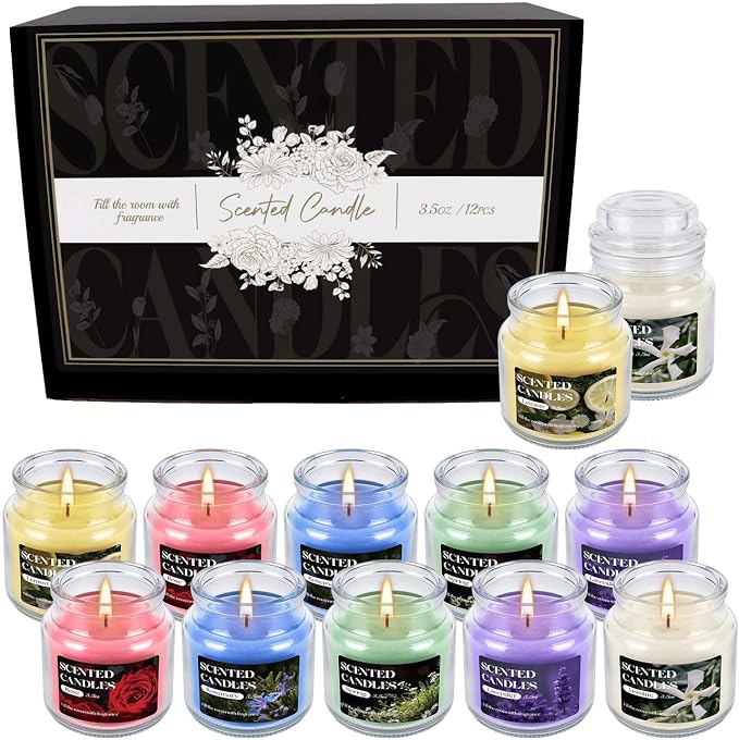 12-Pack 3.5oz Scented Candles Gift Set - Natural Soy Wax, Cotton Wick Aromatherapy Candles, Six Different Fragrances for Home Decor & Perfect Summer Gifts.