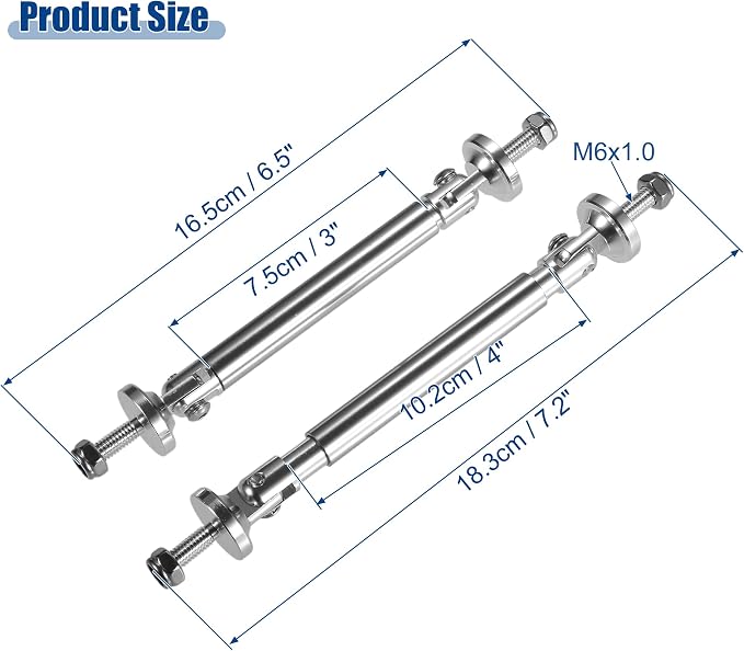 ACROPIX Universal 3"-4" Adjustable Aluminum Alloy 75mm Front Bumper Lip Splitter Diffuser Strut Rod Tie Bars Splitter Support Rods Silver Tone - Pack of 2