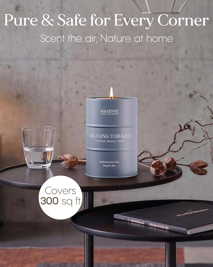 M&SENSE Vanilla Tobacco Scented Candles Large, Natural Soy Candles 21.2oz 120 Hour Slow Burning,Aromatherapy Candle for Stress Relief Meditation Relaxing