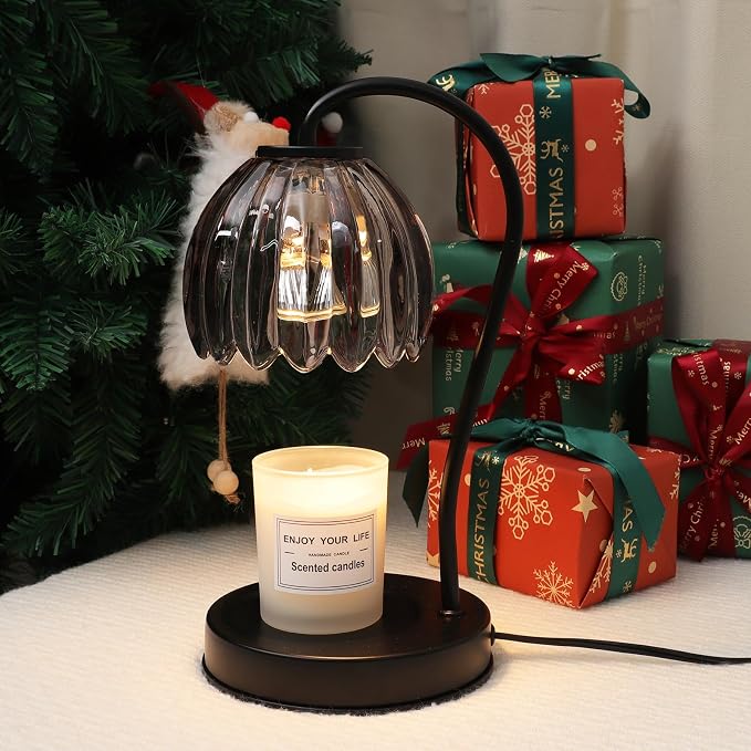Electric Candle Warmer Lamp with Timer & Dimmer, Gray Tulip Lampshade | For Scented Jar Candle, 2 Bulbs Included, Birthday Gift for Women, House Warming Gifts, Home Office Apartment Decor