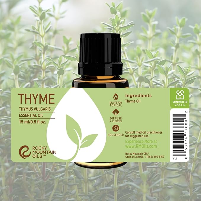 Rocky Mountain Oils Thyme Essential Oil - 100% Pure & Natural for Diffusers, Aromatherapy & Home Fresh Herbal Scent | Cleansing & Purifying | 15ml Bottle