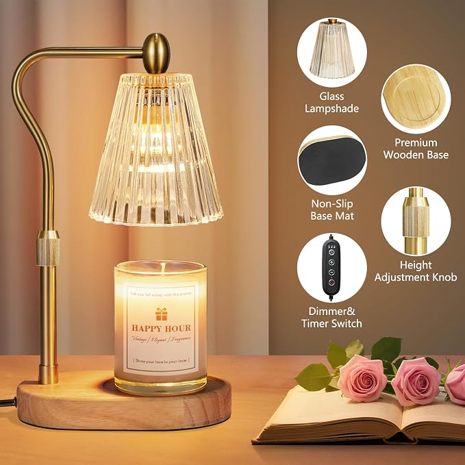 Imenlox Candle Warmer Lamp, Remote Control, with Timer and Dimmer, Adjustable Height, Christmas Birthday Gifts for Women Mom, House Warming Gifts New Home Decor, Wax Warmer for Jar Candles (Amber RC)