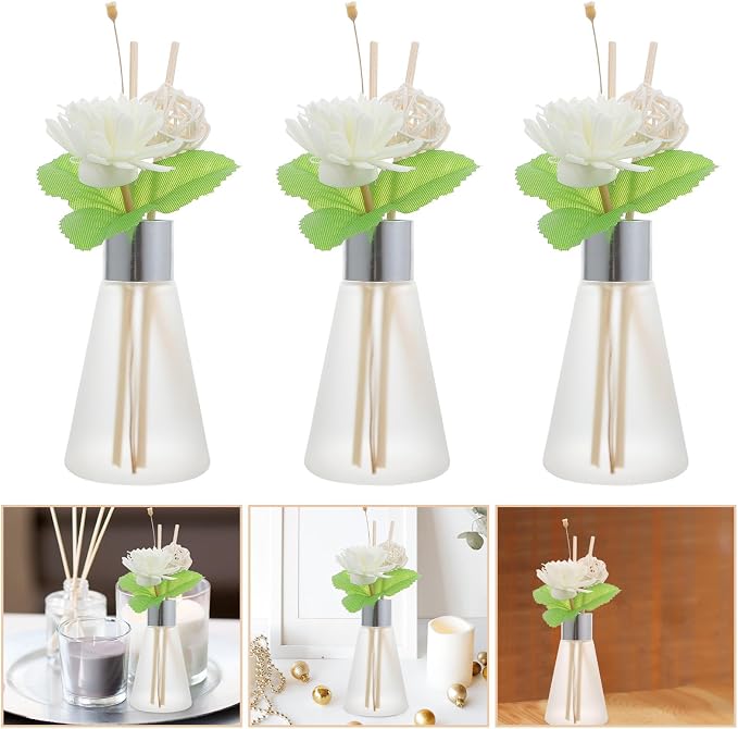 Artibetter Aroma Diffuser Glass Bottle with Dried Flower Rattan Sticks, 3pcs Ocean Scented Essential Oil Diffuser Set for Bathroom Home Decoration